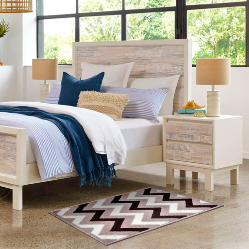 Imagen 2 de 6 de Alfombra Carpeta Moderna Zig Zag Costado Cama 50x80 Tierra