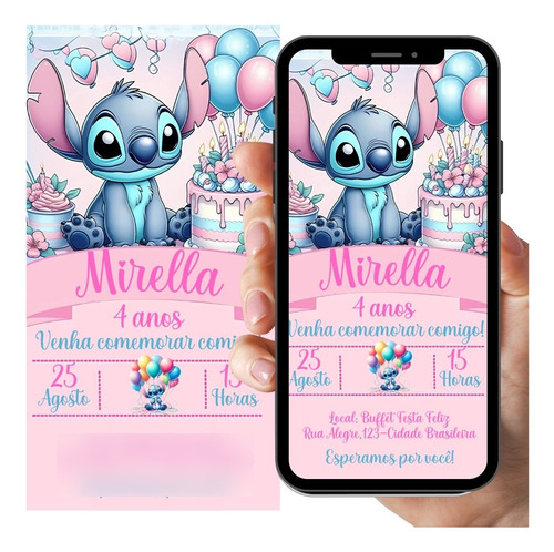 Convite Virtual Stitch Aniversário Personalizado