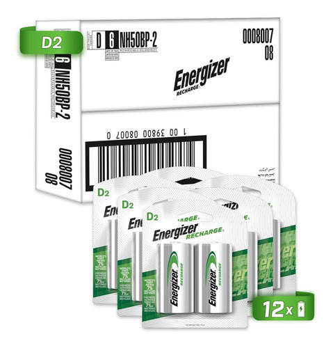 Pila Energizer D Recargable Blister 12 Unidades