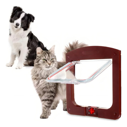 Puerta Para Mascotas Puerta Gatera Puerta Abatible Perro Color Marrón oscuro