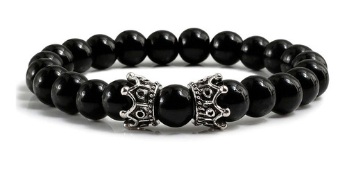 Pulseras Hombre Mujer Piedra Onix Corona Plata Unisex