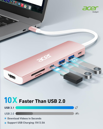 Hub Usb Acer, Adaptador Multipuerto Usb C A Hdmi 7 En 1, 2 P