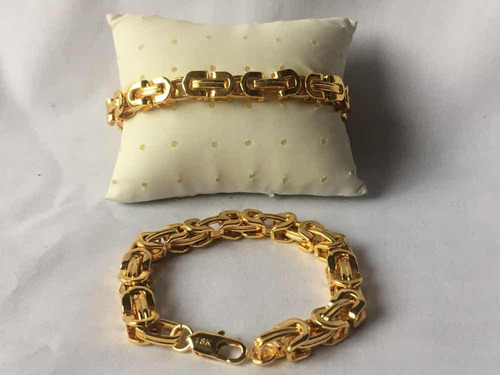 Esclava Bizantina Pulsera Acero Enchape Oro De 18k 10mm