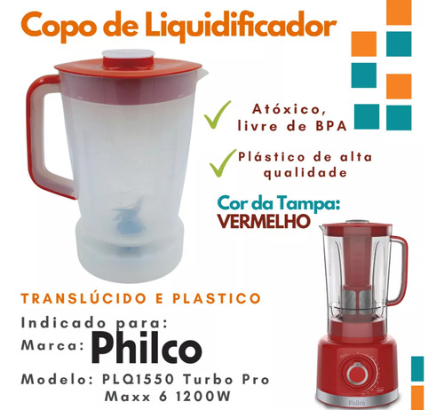 Copo P/ Liquidificador Philco Plq1550 Turbo Translucido