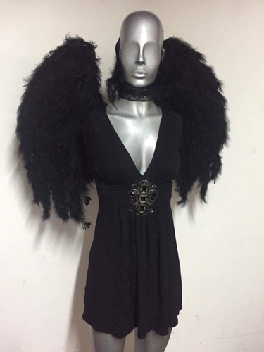 Alas De Ángel Negro Con Collar Maléfica Cosplay Halloween