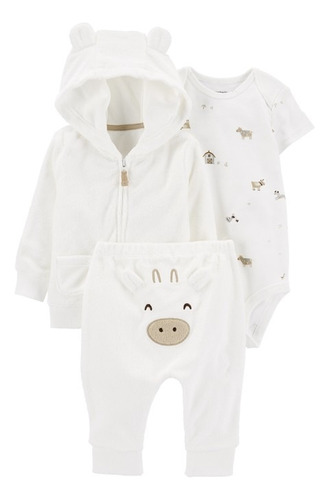 Conjunto Ropa Bebe Carters Plush Terry Mvd Kids Blanco 3pz