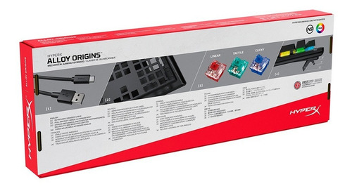 Teclado gamer HyperX Alloy Origins QWERTY Red inglés US color negro con luz RGB