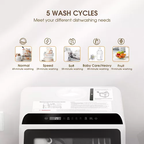 Encimera de lavavajillas portátil, 5 programas de lavado, lavavajillas  pequeño con tanque de agua integrado de 5 litros, cuidado del bebé, función  de