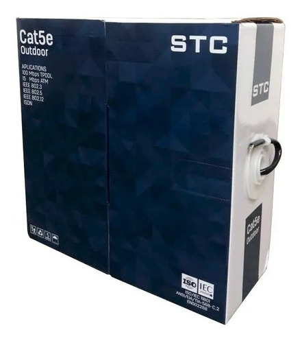 Cable Utp Cat5 Exterior 100 Metros 80% Cobre Stc Color Negro