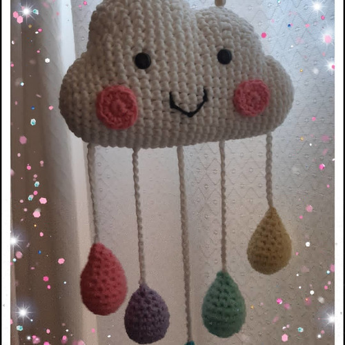 Colgante Nube Con Gotitas Crochet