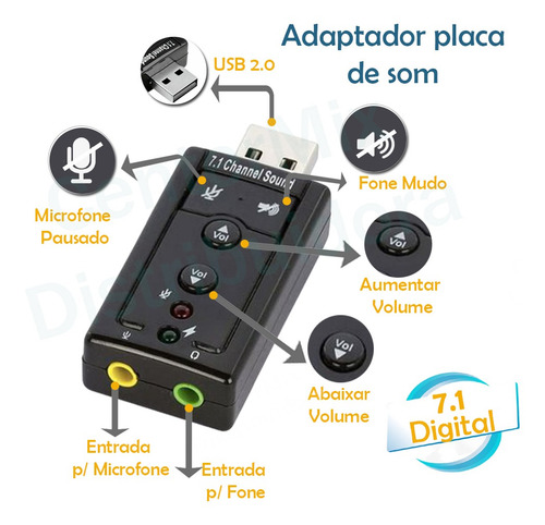 Imagem 3 de 7 de Kit 10 Adaptador De Placa De Som 7.1 Usb P2 Knup Hb-t64