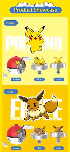 Brinquedo Peão Kit Com 2 Pokemon Pikachu E Eevee + Pokebola