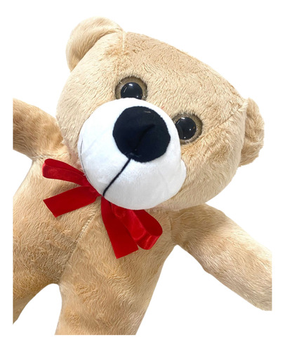 Urso De Pelúcia Antialérgico Teddy 50cm Com Laço Vermelho