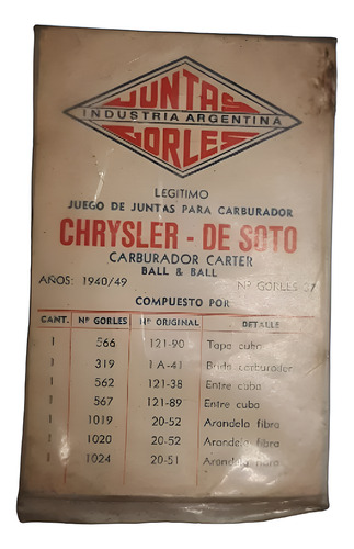 Juntas Carburador - Chrysler De Soto - C. Carter Ball Y Ball