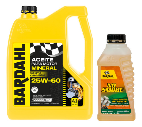 Combo Aceite Mv 25w60 4lts + Aditivo No Smoke Bardahl 400ml