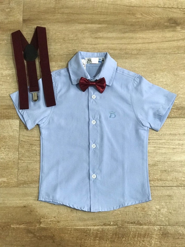 Imagem 2 de 4 de Camisa Infantil Social Manga Curta Com Gravata E Suspensório