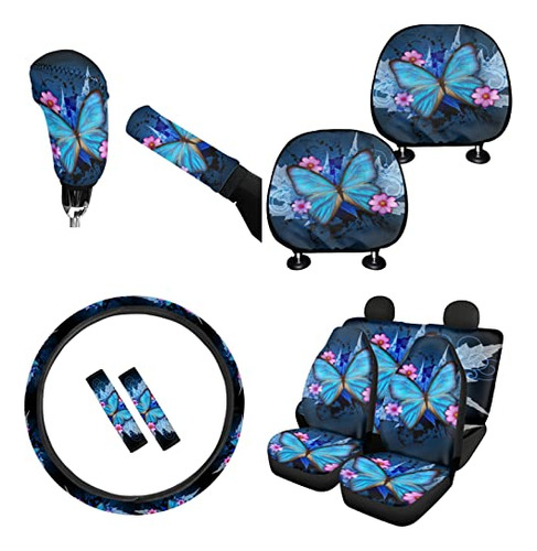 Dolyues Blue Butterfly Car Seat Covers Full Set For Women Cu