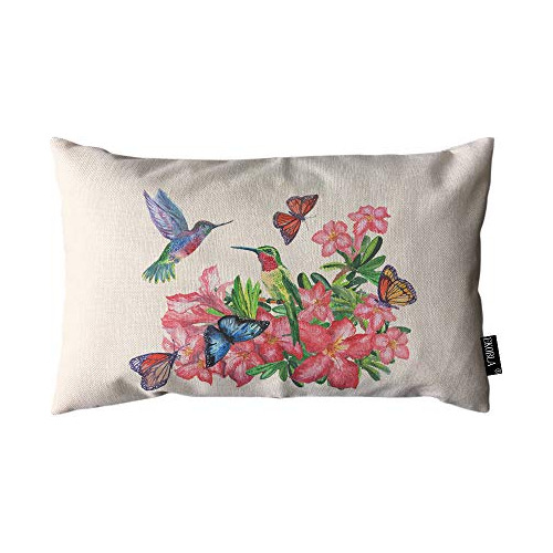 Funda De Almohada Colibríes Pintados Acuarela Y Flores...