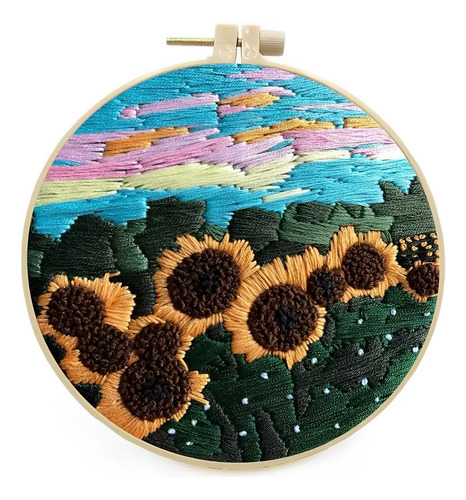 Kit De Bordado Punto De Cruz Con Bastidor Girasoles