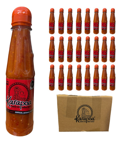 24 Pack Salsa Karapoa Roja Chiltepin Botanera Sinaloa 205ml