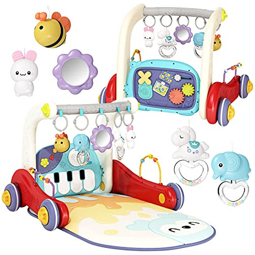 Jovow 2 In 1 Baby Gym With Walker,baby Play Mat With 5 Infan