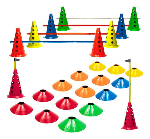 20 Pratos Agilidade + 10 Cones Furado C/ Barreira Funcional