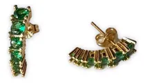 Comprar Aros Media Argolla Piedras Verdes Plata S925 Baño Oro + Caja
