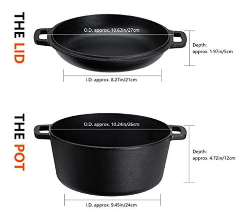 Overmont Dutch Oven - Cacerola De Hierro Fundido De 5 Qt + T