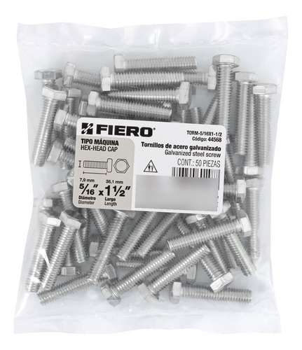 Tornillo Tipo Maquina 5/16 X 1.5´ Hexagonal Metal 50pz 44568