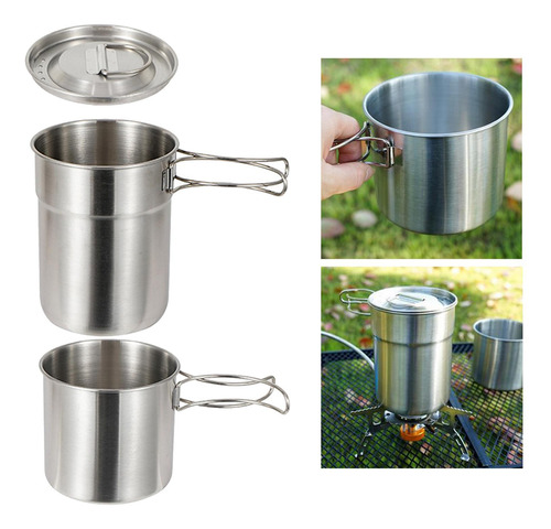 Kit De Tazas De Camping Portátil De 2 Piezas Con Asas