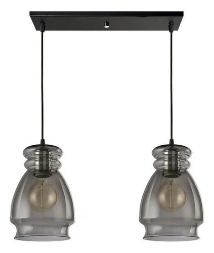 Colgante 2 Luces Cristal Fume Vintage Apto Led E-27 Moderno