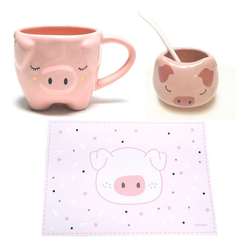 Acabajo Deco Set Lady Pink Pork: Taza, Mate E Individual