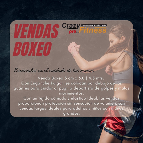 Imagen 8 de 9 de Vendas Top Fight Boxeo 3 Mts. Par Con Enganche Pulgar Crazy