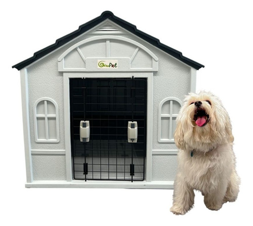 Casa Para Perros Termica Con Puerta Razas Medianas 94x84x82 Color Gris