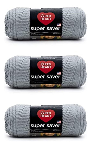 Lana Red Heart Super Saver, Paquete De 3, Gris Empolvado, 3