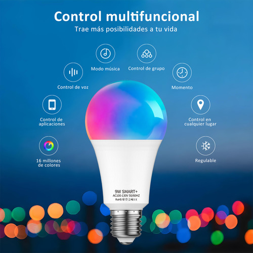 4 Focos Led Lapurete's Inteligentes Wifi Rgbcw Alexa Google 9w 800lm Música Voz Multicolor 2.4ghz E26 Smart Bulb Ajustable 2700-6500k Bluetooth Control De Android Ios Surplife/briturn App