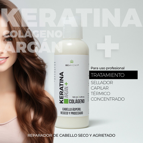 Crema para Peinar Beohemp – Hidratación y Fortalecimiento con Keratina, Argán y Colágeno 120g