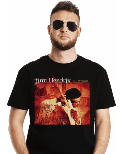 Polera Jimi Hendrix Live In Woodstock Rock Impresión Directa