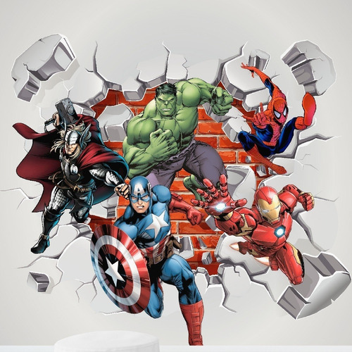 Papel Adesivo Quarto Menino Avengers Vingadores 2,00 X 1,00 Cor Papel De Parede Vingadores Saindo Da Parede 3d