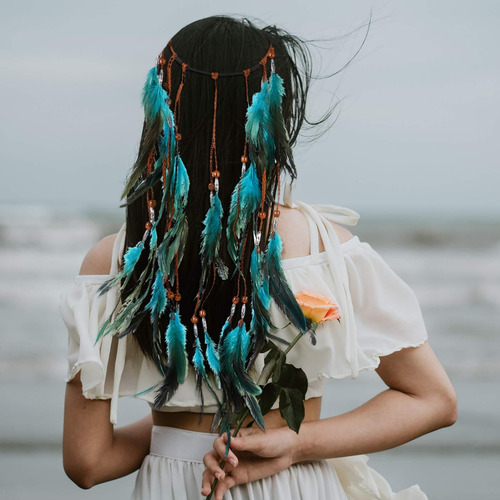 Una Diadema De Plumas Azules Bohemia