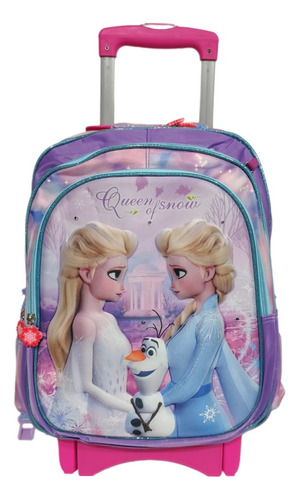 Mochila, Lonchera Y Lapicera Frozen Primaria Con Llantas, Ruedas O Carrito Lila