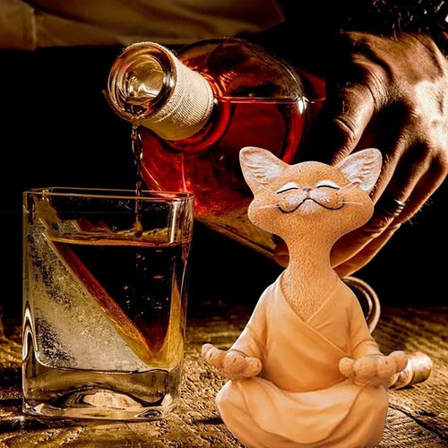 Estatua De Gato De Buda Negro Caprichoso Gato Feliz