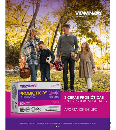 Vitaminway Probioticos + Prebioticos 10k Digestivo X 30caps Sin Sabor