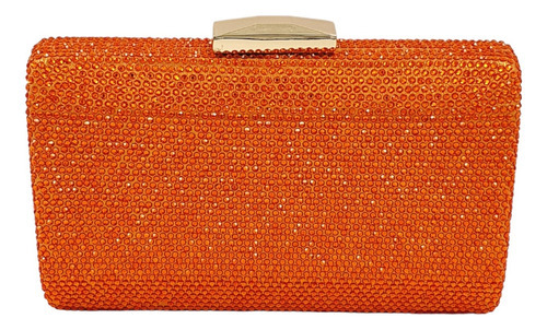 Bolsa Festa Feminina Strass Carteira Cristal Luxo Brilhante Cor Laranja