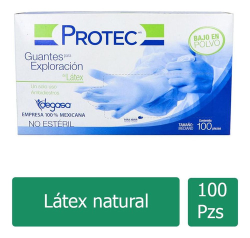 Guante De Latex Ambidiestro No Esteril Mediano 100pz Protec Blanco M