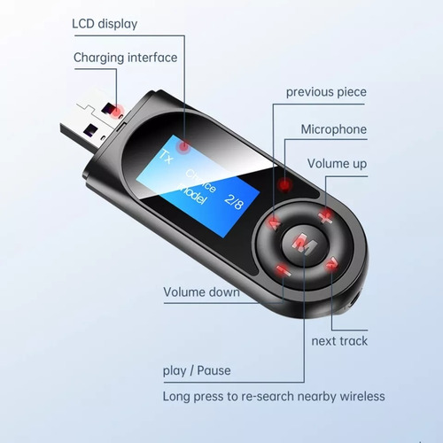 2en1 Receptor Transmisor De Audio Bluetooth Con Pantalla Lcd