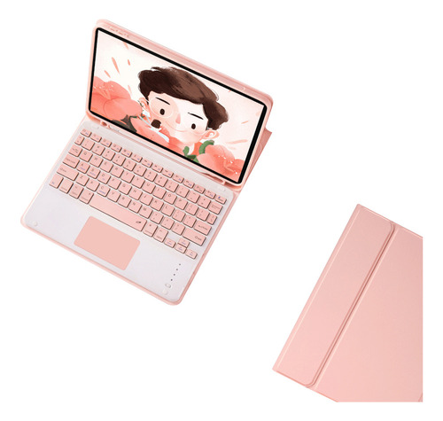 Capa Protetora Para iPad Pro11 Com Teclado Touch Bluetooth Cor Rosa + Teclado Touchpad