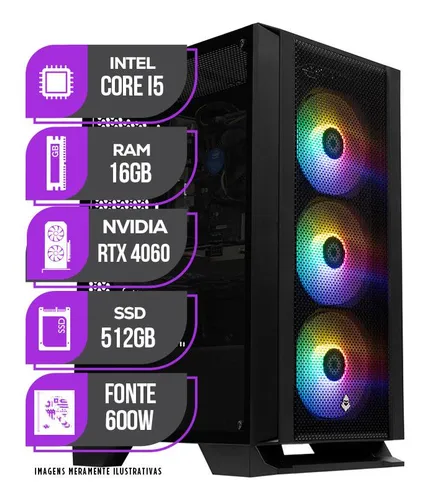 Imagem do produto PC Gamer Mancer, Intel i5 10ª Geração, RTX 4060 8GB, 16GB DDR4, SSD 512GB M.2, 600W 80 Plus em Mercado Livre