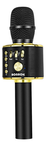 Micrófono Inalámbrico Bonaok, Q37 Negro Dorado, Para Karaoke