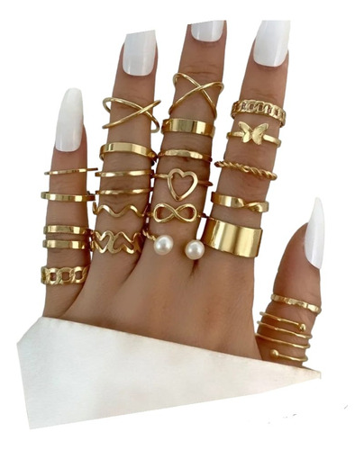 Juego Set 22 Anillos Para Mujer Estilo Vintage